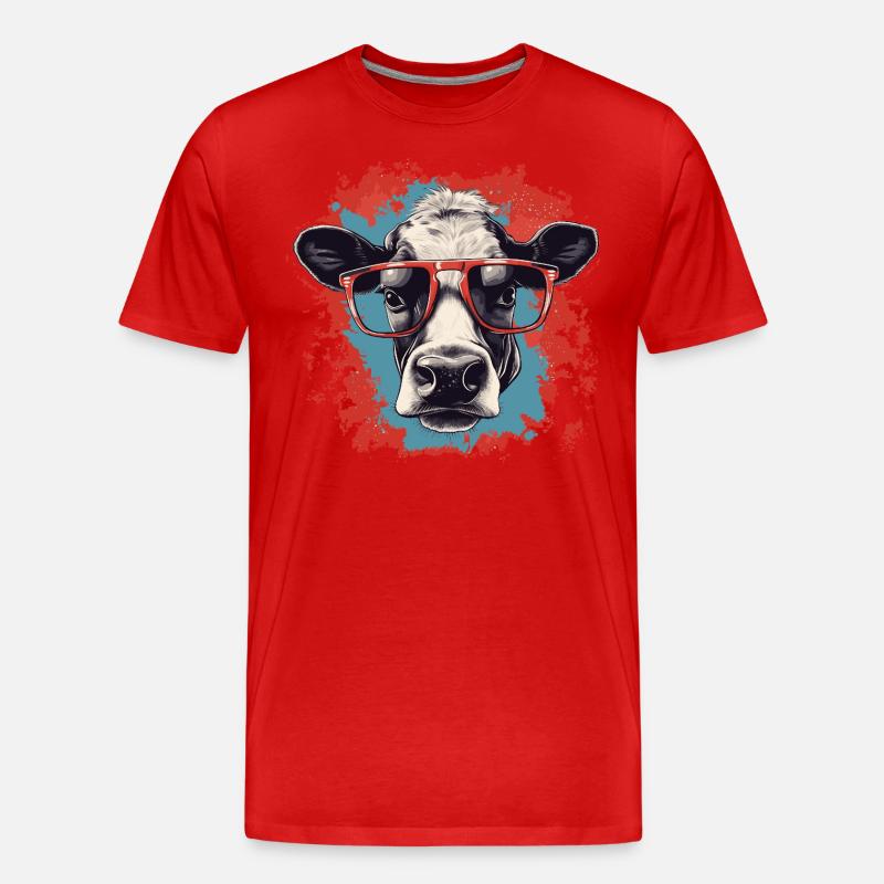 Kuh mit Nerdbrille - Männer Premium Bio T-Shirt - Rot