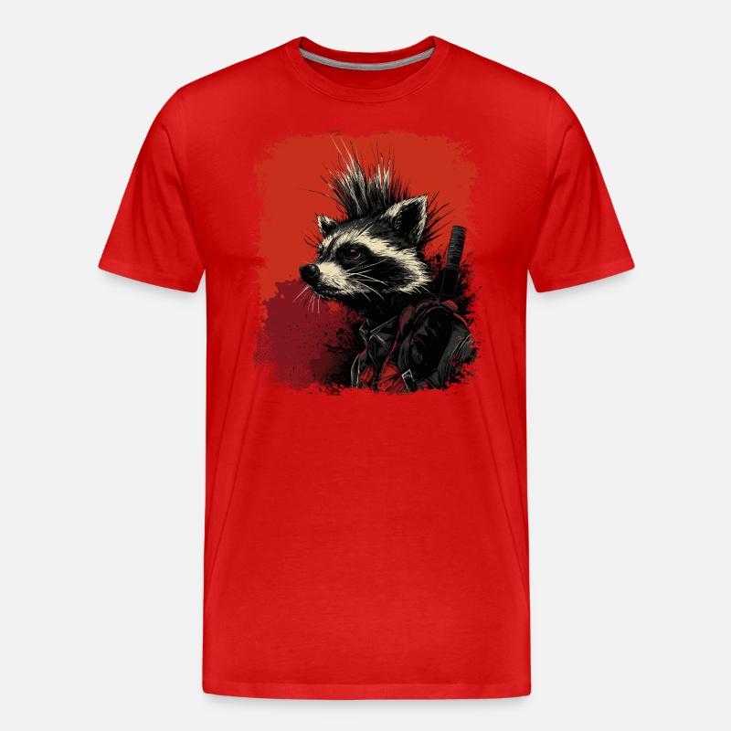 Waschbär Ninja Punk - Männer Premium Bio T-Shirt - Rot