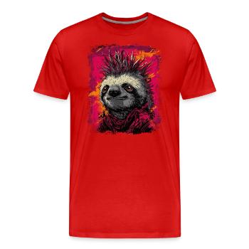 Cooles Punkrock Faultier - Männer Premium Bio T-Shirt - Rot - Vorne - Damien (186cm)