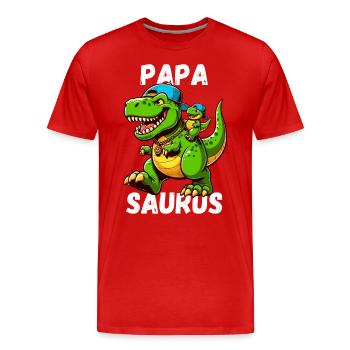 Papa Saurus Dinosaure Fête des Pères Baseball Drôle - T-shirt bio Premium Homme - rouge - Devant - Damien (186cm)