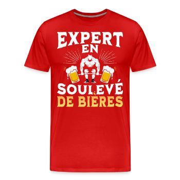 Expert En Soulevé De Bières Humour - T-shirt bio Premium Homme - rouge - Devant - Damien (186cm)