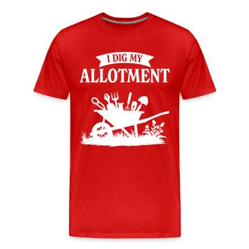 Ich grabe meinen Schrebergarten - Männer Premium Bio T-Shirt - Rot - Vorne - Damien (186cm)