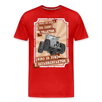 Trinkt der Bauer und fährt Traktor - Männer Premium Bio T-Shirt - Rot - Vorne - Damien (186cm)