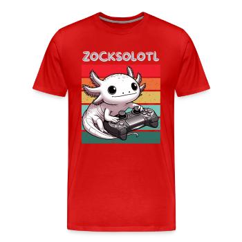 Gamer Axolotl Nerd Retro Computer Videogame Funny - Men's Premium Organic T-Shirt - red - Front - Damien (186cm)