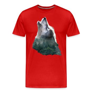 Wolf Heulend Wald Berg Mystik Jagd Natur Geschenk - Männer Premium Bio T-Shirt - Rot - Vorne - Damien (186cm)