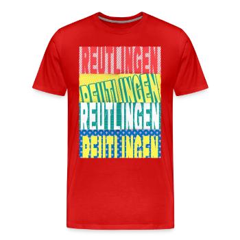 Reutlingen Germany City Font Skyline - Men's Premium Organic T-Shirt - red - Front - Damien (186cm)