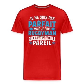 Je suis rugbyman et c'est presque pareil - T-shirt bio Premium Homme - rouge - Devant - Damien (186cm)