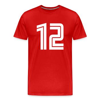 Trikotnummer 12 – Geschenk zum 12-jährigen Jubiläum - Männer Premium Bio T-Shirt - Rot - Vorne - Damien (186cm)