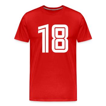 Trikotnummer 18 – Geschenk zum 18. Geburtstag - Männer Premium Bio T-Shirt - Rot - Vorne - Damien (186cm)