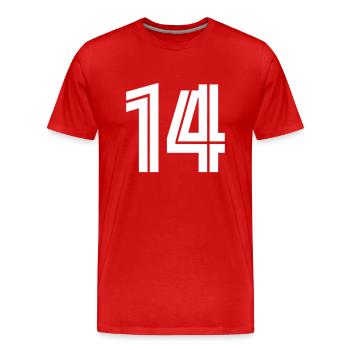 Trikotnummer 14 – Geschenk zum 14-jährigen Jubiläum - Männer Premium Bio T-Shirt - Rot - Vorne - Damien (186cm)