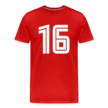 Trikotnummer 16 – Geschenk zum 16. Geburtstag - Männer Premium Bio T-Shirt - Rot - Vorne - Damien (186cm)