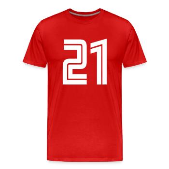 Trikotnummer 21 – Geschenk zum 21. Jubiläum - Männer Premium Bio T-Shirt - Rot - Vorne - Damien (186cm)