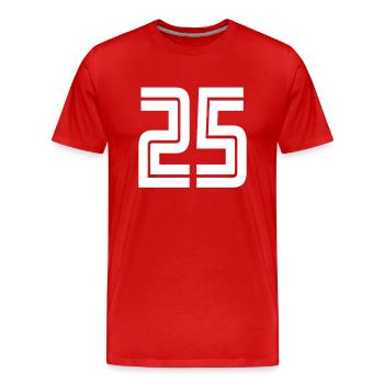 Trikotnummer 25 – Geschenk zum 25-jährigen Jubiläum - Männer Premium Bio T-Shirt - Rot - Vorne - Damien (186cm)
