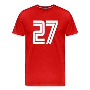 Trikotnummer 27 – Geschenk zum 27-jährigen Jubiläum - Männer Premium Bio T-Shirt - Rot - Vorne - Damien (186cm)