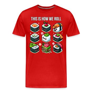 So rollt Sushi - Männer Premium Bio T-Shirt - Rot - Vorne - Damien (186cm)