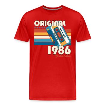 40ème anniversaire cadeau mari cassette avril 1986 - T-shirt bio Premium Homme - rouge - Devant - Damien (186cm)