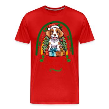 Brittany Spaniel Christmas Brittany Dog - Men's Premium Organic T-Shirt - red - Front - Damien (186cm)