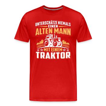 Alten mann mit einem traktor - Männer Premium Bio T-Shirt - Rot - Vorne - Damien (186cm)