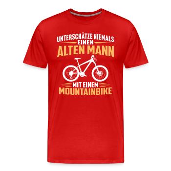 Alten Mann mit einem Mountainbike - Männer Premium Bio T-Shirt - Rot - Vorne - Damien (186cm)