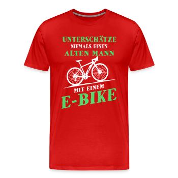 Unterschätze niemals einen alten Mann mit E Bike - Männer Premium Bio T-Shirt - Rot - Vorne - Damien (186cm)