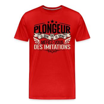 Plongeur cadeau Plongeur le vrai Plongeur - T-shirt bio Premium Homme - rouge - Devant - Damien (186cm)