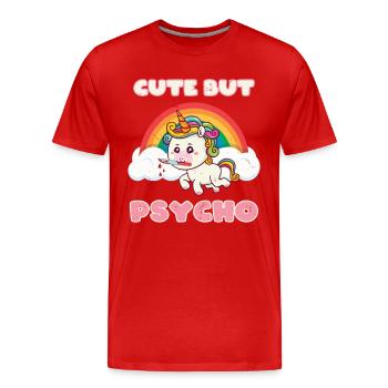 Cute but Psycho Unicorn - Men's Premium Organic T-Shirt - red - Front - Damien (186cm)