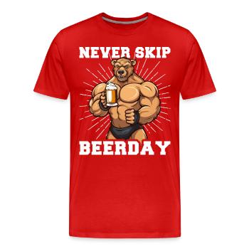 Booze Bodybuilding Gym Never Skip Beerday - Men's Premium Organic T-Shirt - red - Front - Damien (186cm)