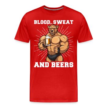 Bodybuilder Gym Beer Blood Sweat And Beers - Men's Premium Organic T-Shirt - red - Front - Damien (186cm)