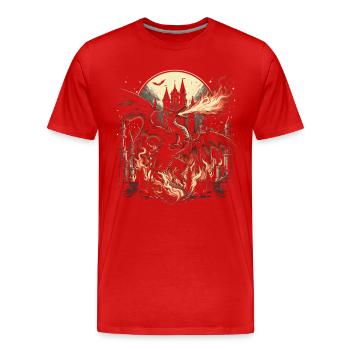 Drache Feuerdrache mit mittelalterlicher Burg - Männer Premium Bio T-Shirt - Rot - Vorne - Damien (186cm)