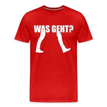 Was Geht Begrüßung - Männer Premium Bio T-Shirt - Rot - Vorne - Damien (186cm)