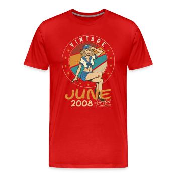 Millésime 2008 - Né En Juin 2008 - T-shirt bio Premium Homme - rouge - Devant - Damien (186cm)