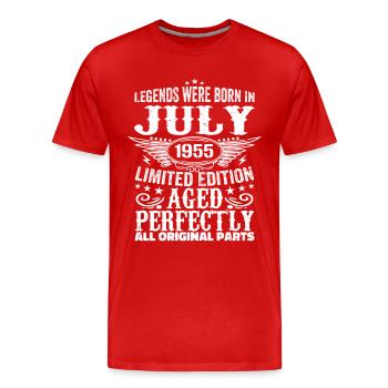 Juillet 1955 | Anniversaire 1955 Né en juillet 1955 - T-shirt bio Premium Homme - rouge - Devant - Damien (186cm)