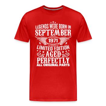 Septembre 1971 Anniversaire Septembre 1971 Septembre - T-shirt bio Premium Homme - rouge - Devant - Damien (186cm)