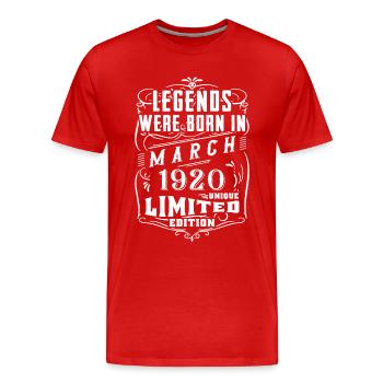 Geburtstag März 1920 Jahr Limited Edition - Männer Premium Bio T-Shirt - Rot - Vorne - Damien (186cm)