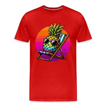 Holiday Pineapple Deck Chair Sunset Funny - Men's Premium Organic T-Shirt - red - Front - Damien (186cm)