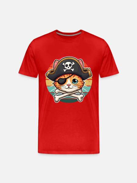 Carnevale Gatto Pirata Costume Cappello Pirata Retrò Meow - Maglietta ecologica premium da uomo - rosso