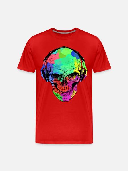 RAINBOW SKULL HEADPHONE - Men's Premium Organic T-Shirt - red