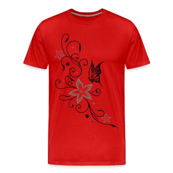 Beautiful, filigree flowers with butterfly - Men's Premium Organic T-Shirt - red - Front - Damien (186cm)