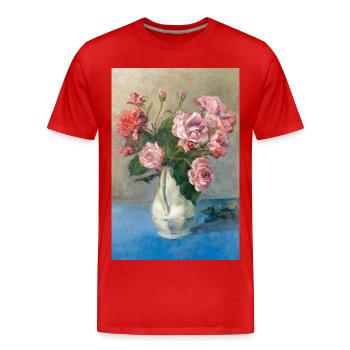 Peinture - Peinture avec des roses dans un vase. - T-shirt bio Premium Homme - rouge - Devant - Damien (186cm)