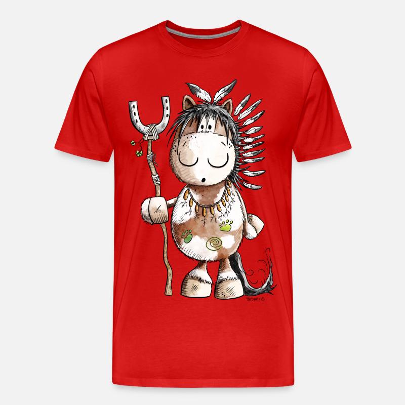 Häuptling Pferd Mit Indianer Federschmuck - Männer Premium Bio T-Shirt - Rot