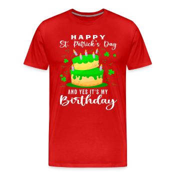 Joyeux St Patrick et anniversaire en un : Irlandais - T-shirt bio Premium Homme - rouge - Devant - Damien (186cm)