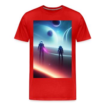 Astronaut, Weltall - Männer Premium Bio T-Shirt - Rot - Vorne - Damien (186cm)
