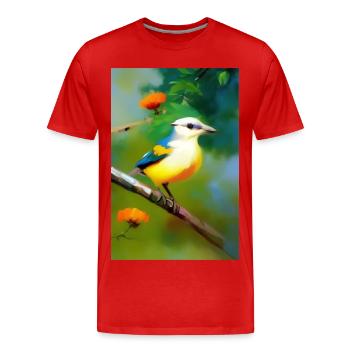 Oiseau sur branche avec fleurs - T-shirt bio Premium Homme - rouge - Devant - Damien (186cm)