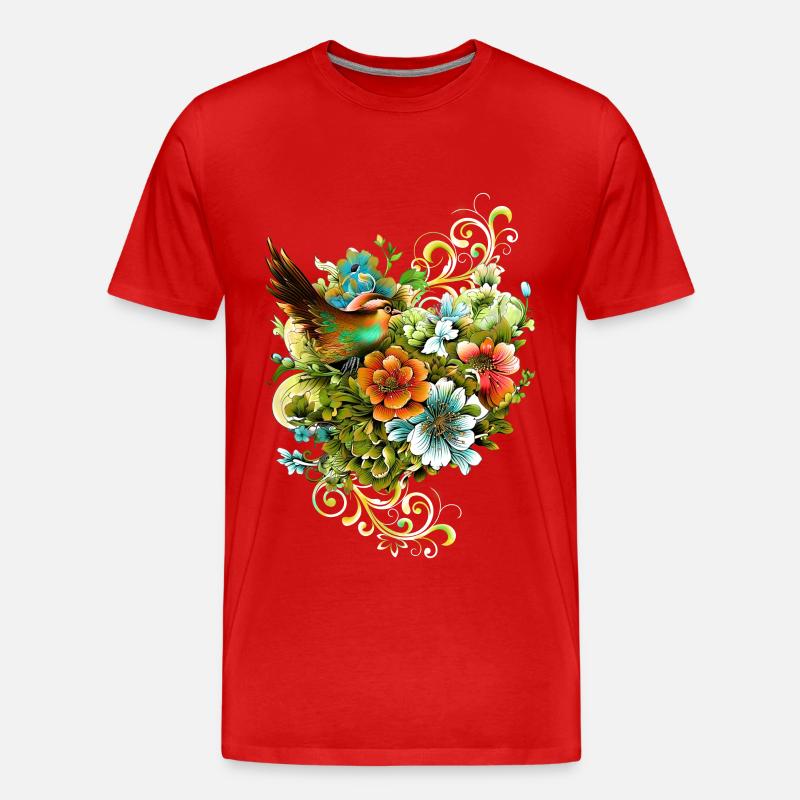 La beauté des oiseaux et des fleurs ensemble. - T-shirt bio Premium Homme - rouge