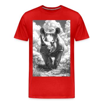 Black and white rhino in the cloudy sky - Men's Premium Organic T-Shirt - red - Front - Damien (186cm)