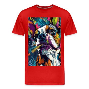 Bouledogue aux couleurs vives avec un cigare - T-shirt bio Premium Homme - rouge - Devant - Damien (186cm)