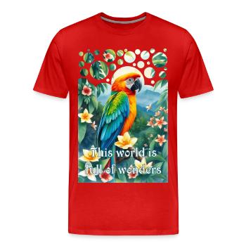 Perroquet dans la jungle Le monde regorge de merveilles - T-shirt bio Premium Homme - rouge - Devant - Damien (186cm)