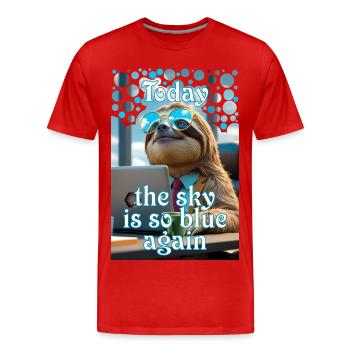 Faultier im Büro mit Brille träumt sich ins Blaue - Männer Premium Bio T-Shirt - Rot - Vorne - Damien (186cm)