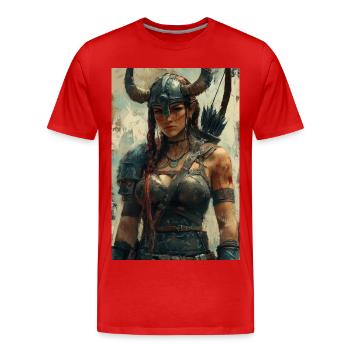 Wikingerfrau Illustration Poster - Männer Premium Bio T-Shirt - Rot - Vorne - Damien (186cm)