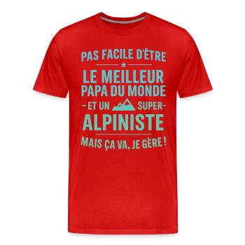 Super Papa Alpiniste idée cadeau fête des pères - T-shirt bio Premium Homme - rouge - Devant - Damien (186cm)